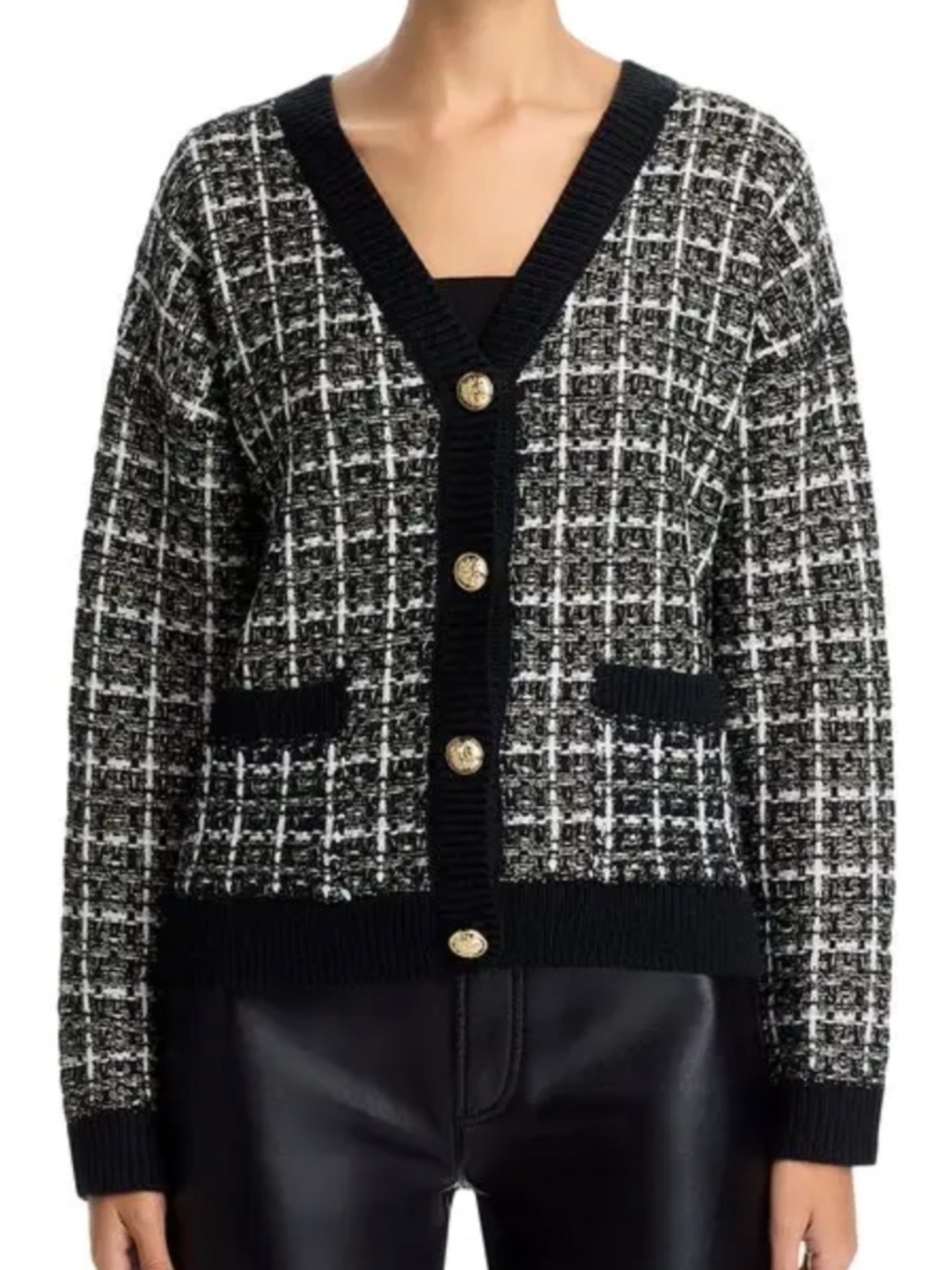 Tweed V-Neck Cardigan Sweater Size L